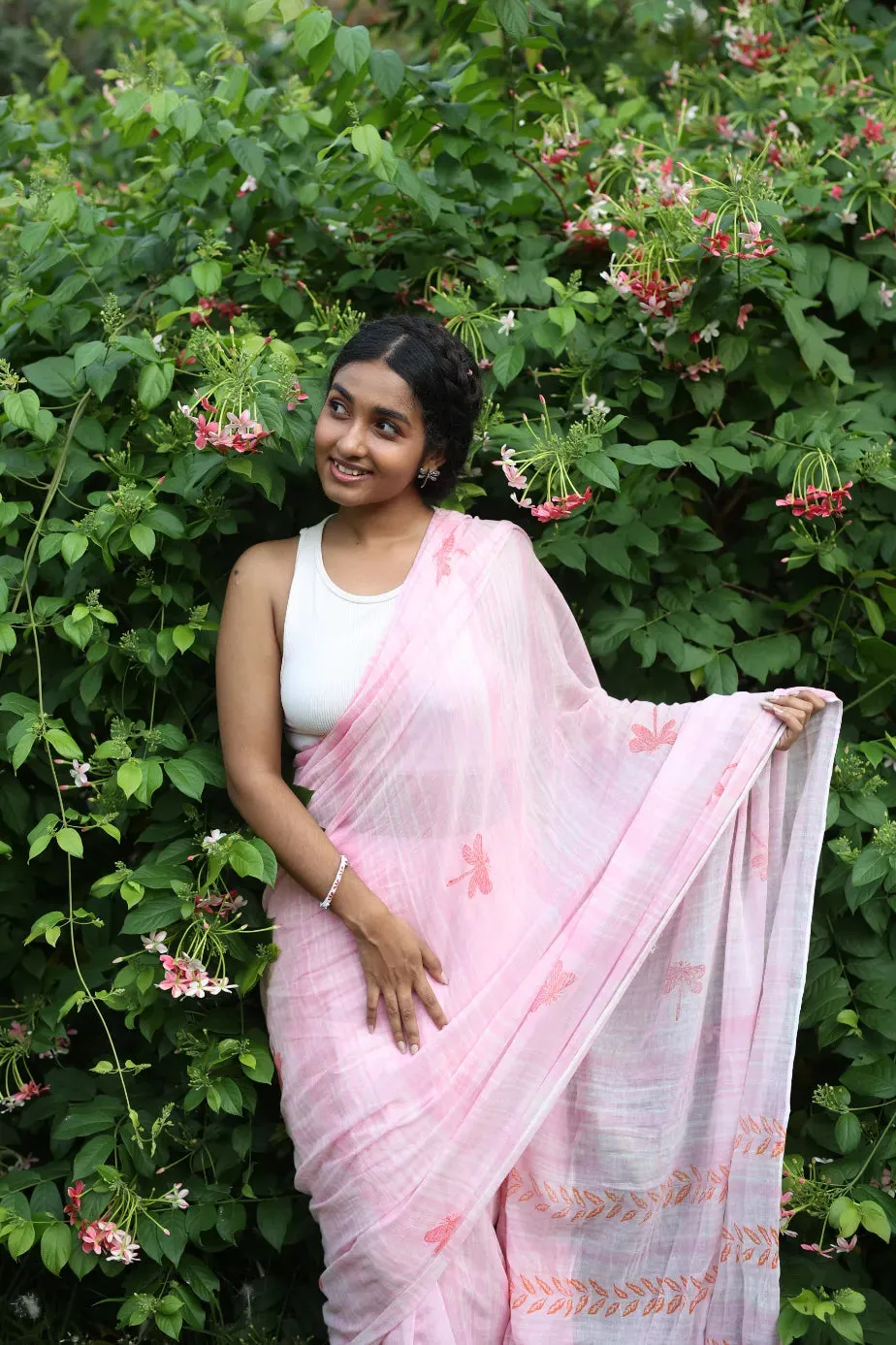 Blush Winged Whispers Handloom Organic Cotton Saree