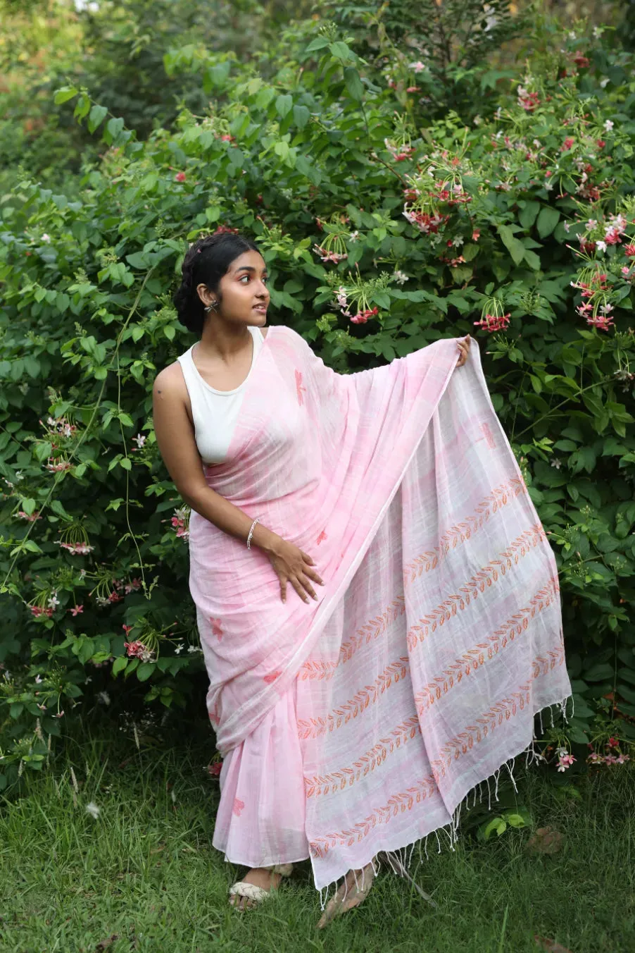 Blush Winged Whispers Handloom Organic Cotton Saree