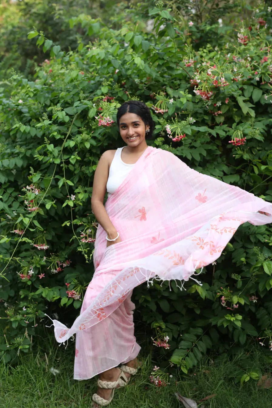 Blush Winged Whispers Handloom Organic Cotton Saree