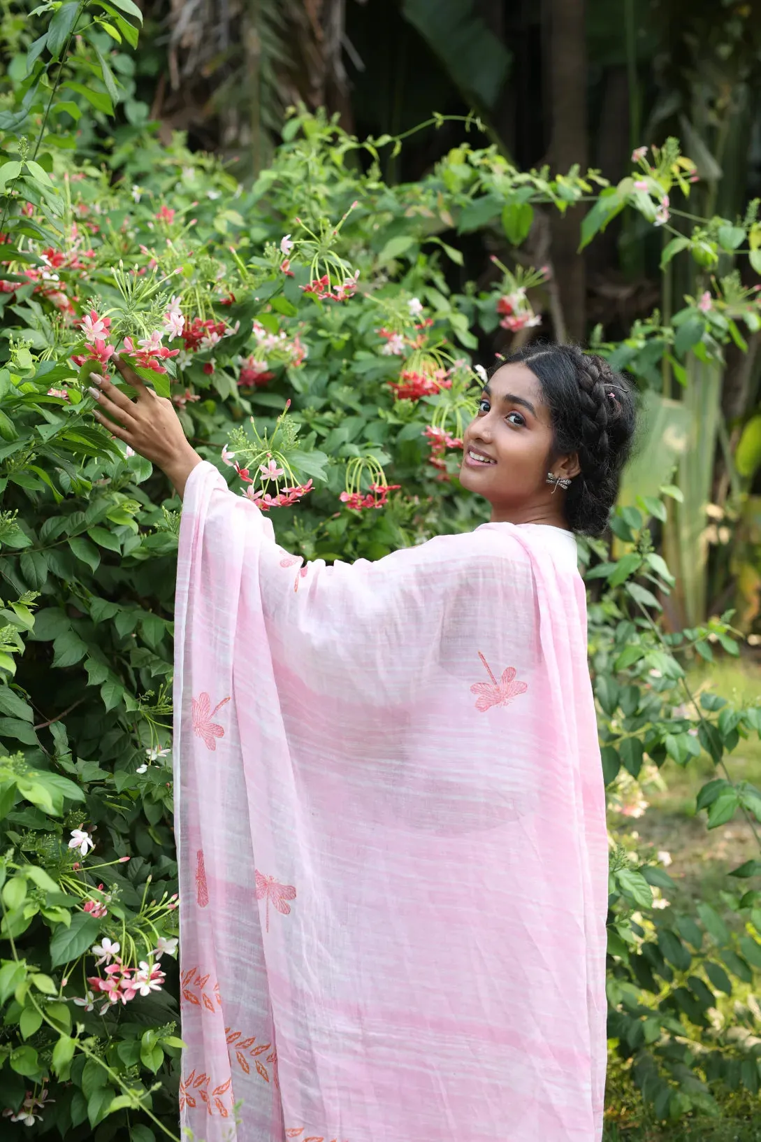 Blush Winged Whispers Handloom Organic Cotton Saree