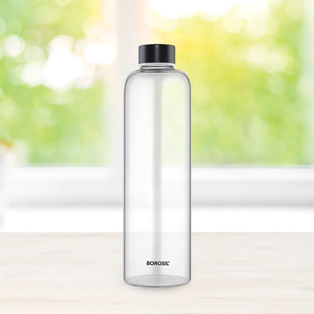 Borosil Crysto Glass Bottle - Black Lid