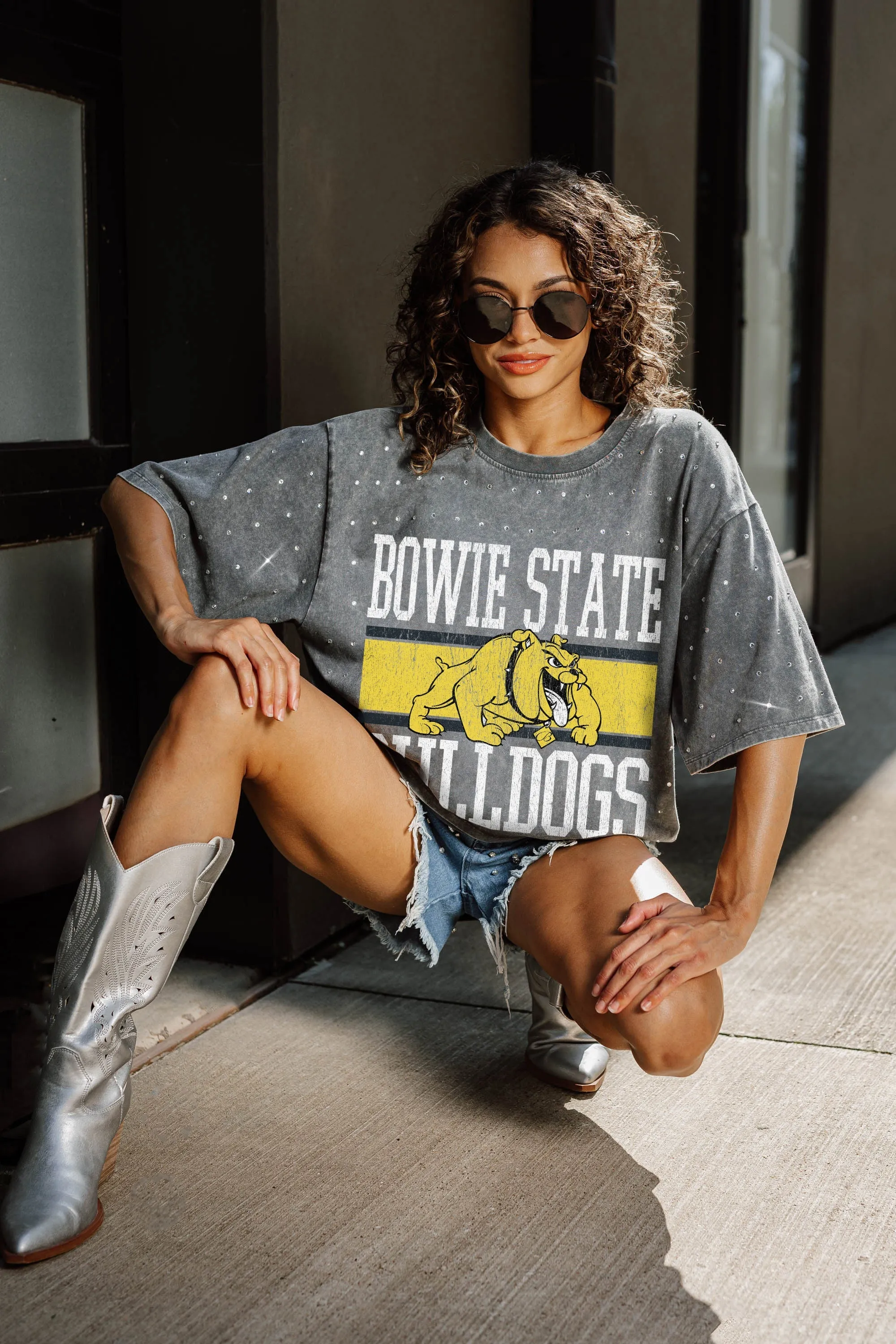 BOWIE STATE BULLDOGS ON THE BALL MINI RHINESTONE SHORT SLEEVE CLASSIC TEE