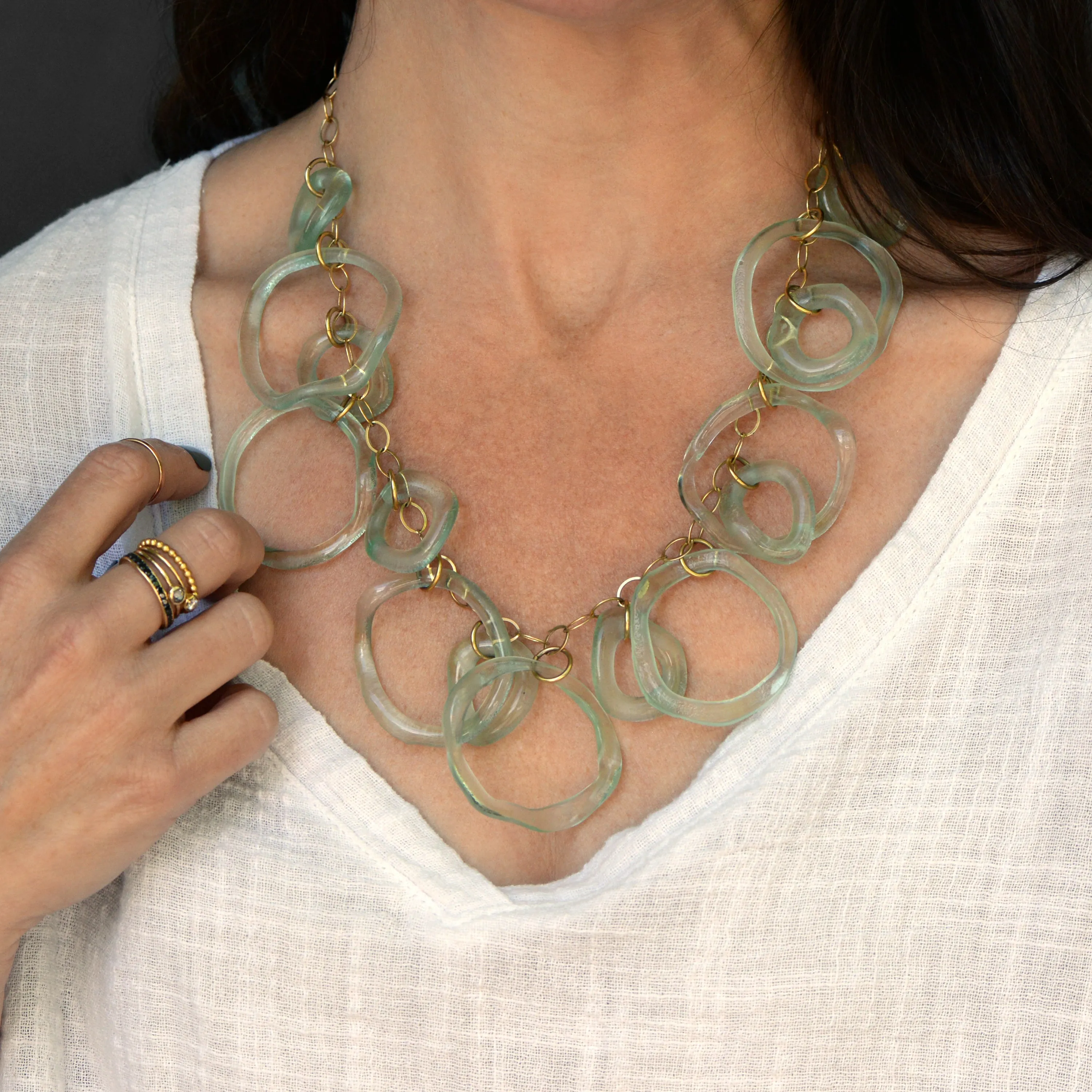 Brass Ruffle Necklace Antique Clear