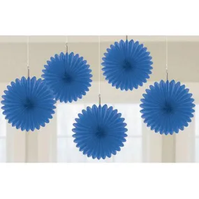 Bright Royal Blue Mini Fan Decorations 6in 5pk