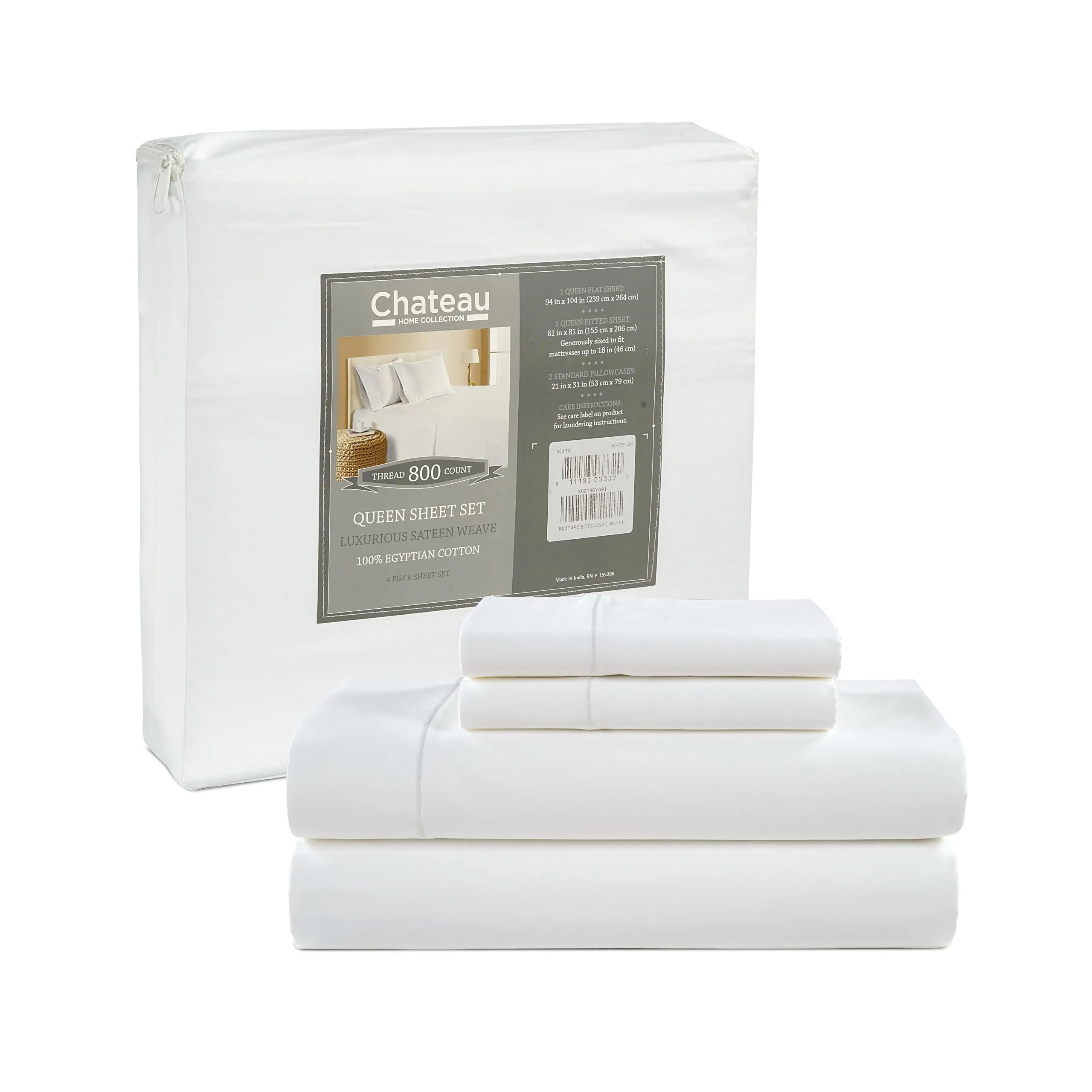 California King, White : Chateau Home Collection 800-Thread-Count Egyptian Cotton Deep Pocket Sateen Weave Calking Sheet Set, White