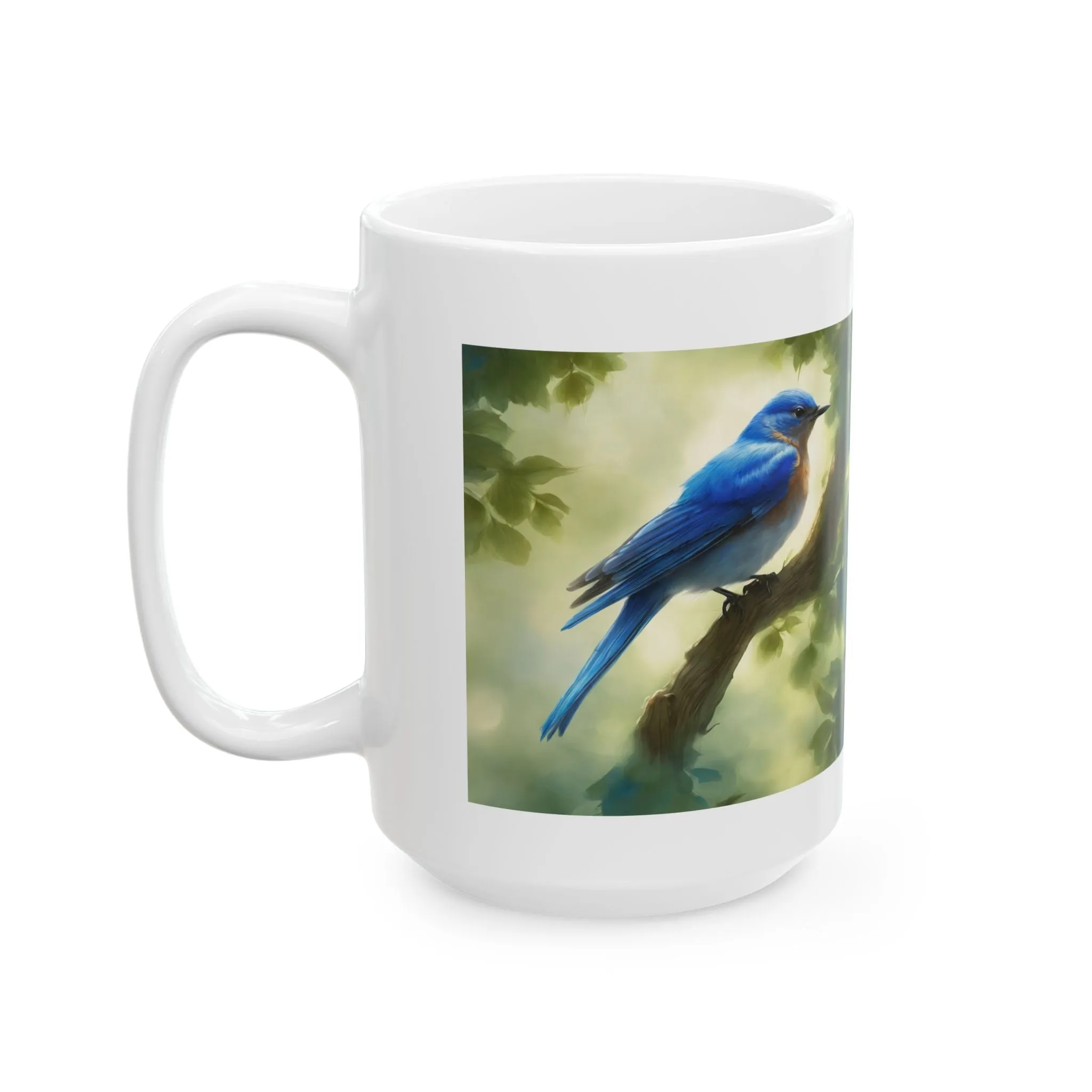 Ceramic Mug, (11oz, 15oz) Bluebird Mug Side