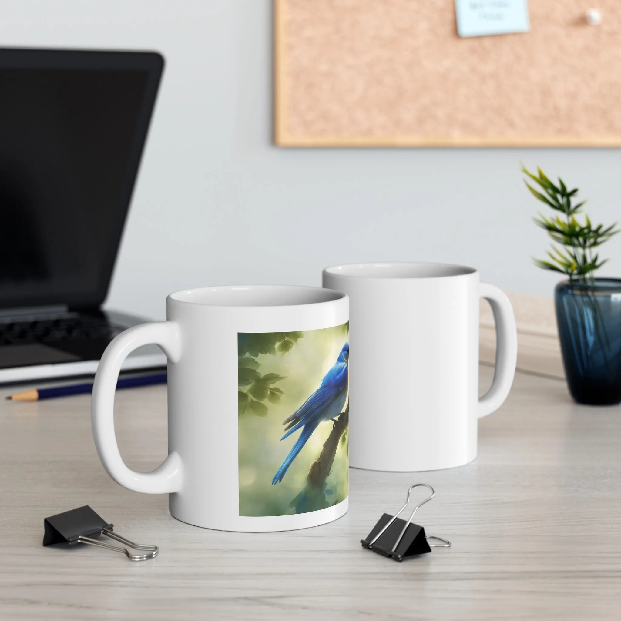 Ceramic Mug, (11oz, 15oz) Bluebird Mug Side