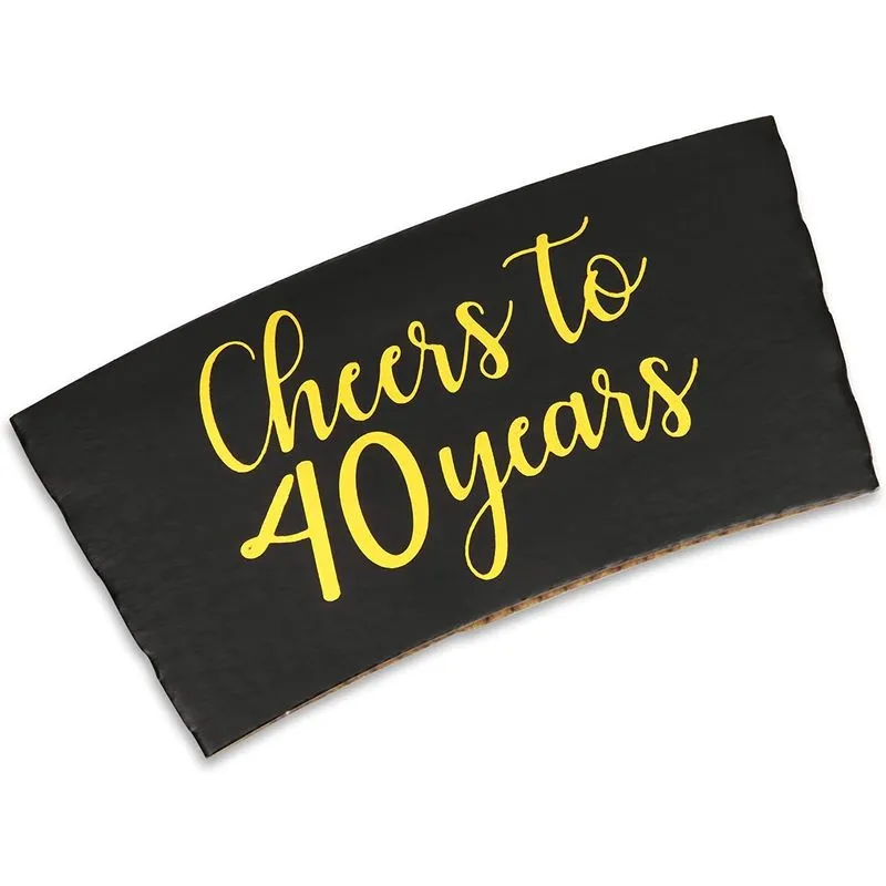 Cheers to 40 Years Coffee Cup Drink Sleeves for 40th Anniversary or Birthday, Fits 12-16 oz Cups (Gold Foil, 50 Pack)