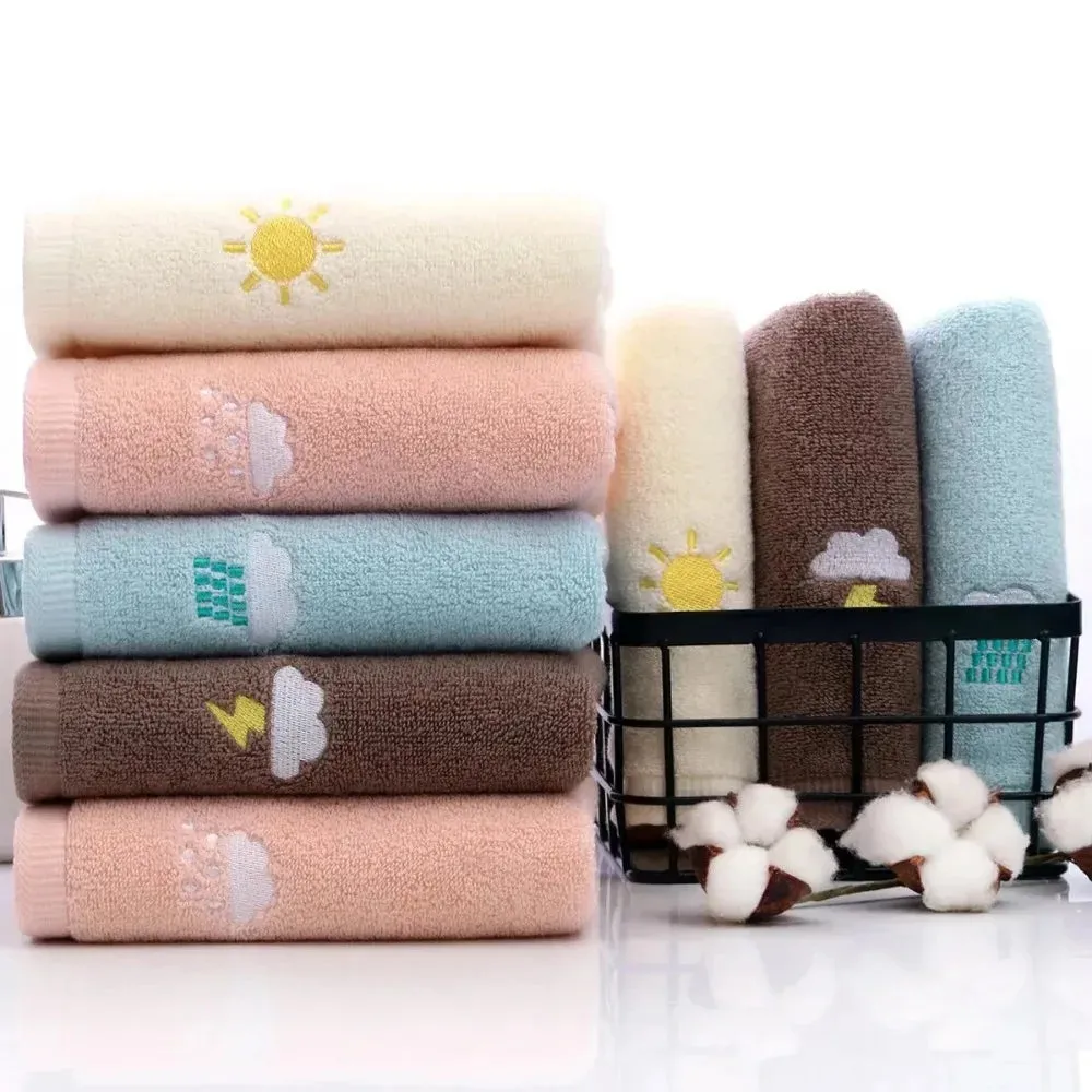 Children Pure Cotton Embroidered Face Wash Towel Solid Color Household Towel Internet Celebrity Style банное полотенце дети