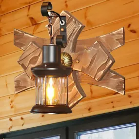 Clear Glass/Marble Lantern Sconce Light: Industrial Wall Lighting for Living Room, Bronze Finish