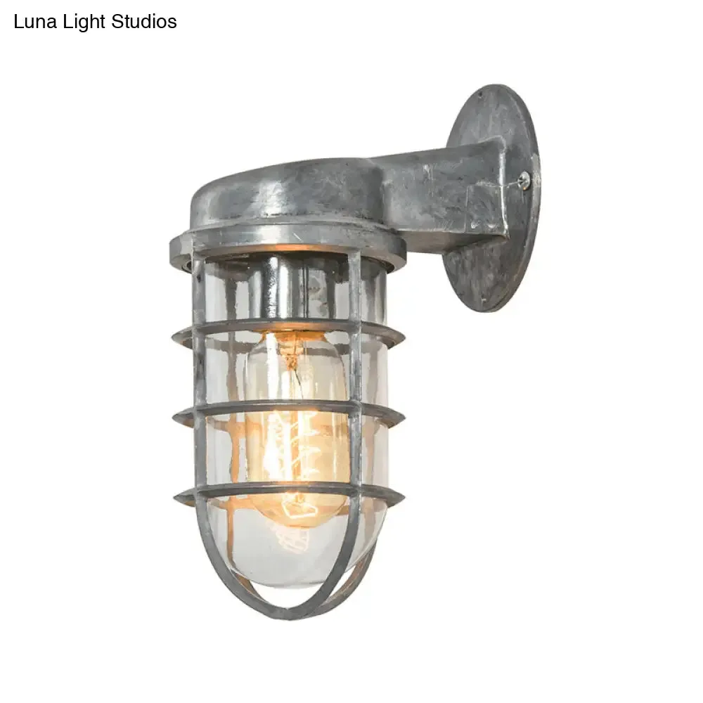 Coastal Caged Wall Lighting Fixture - Clear Glass Sconce Light for Kitchen - Brass/Copper/Chrome Finish