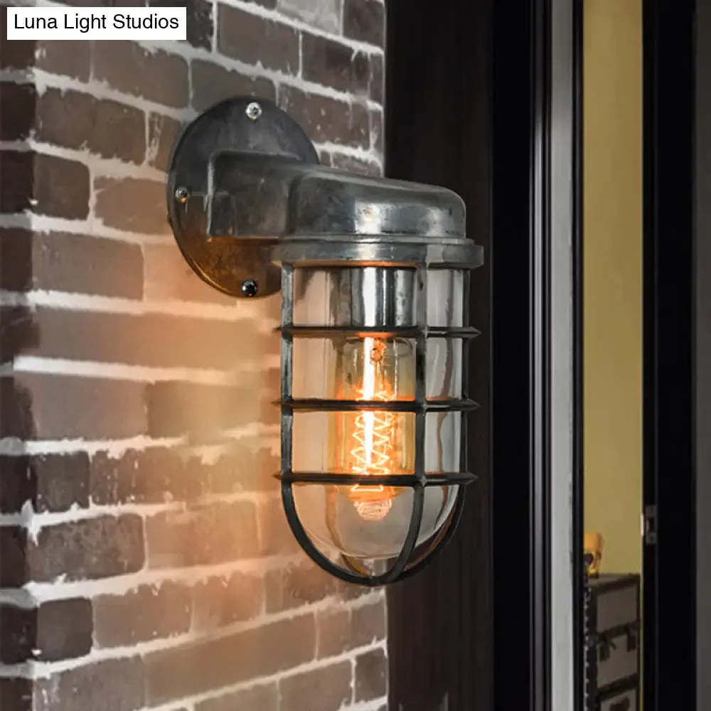 Coastal Caged Wall Lighting Fixture - Clear Glass Sconce Light for Kitchen - Brass/Copper/Chrome Finish