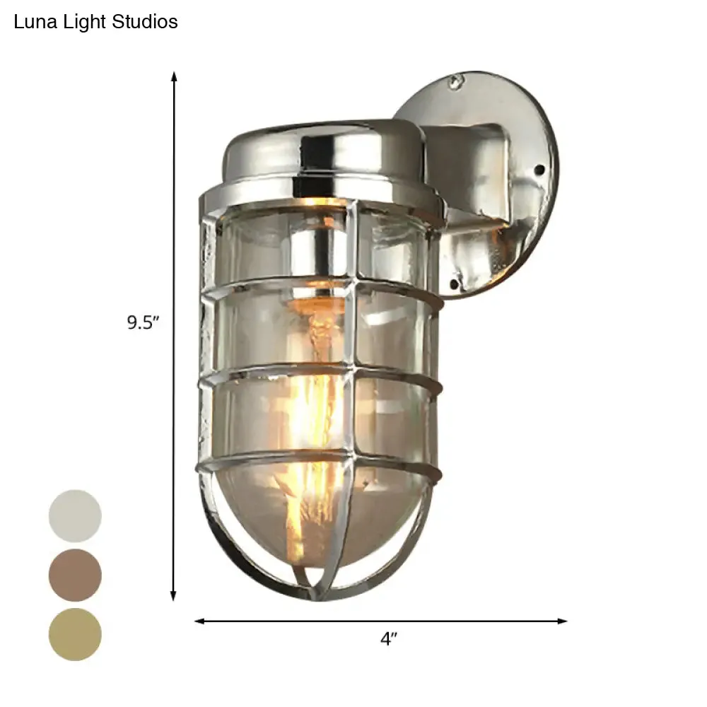 Coastal Caged Wall Lighting Fixture - Clear Glass Sconce Light for Kitchen - Brass/Copper/Chrome Finish