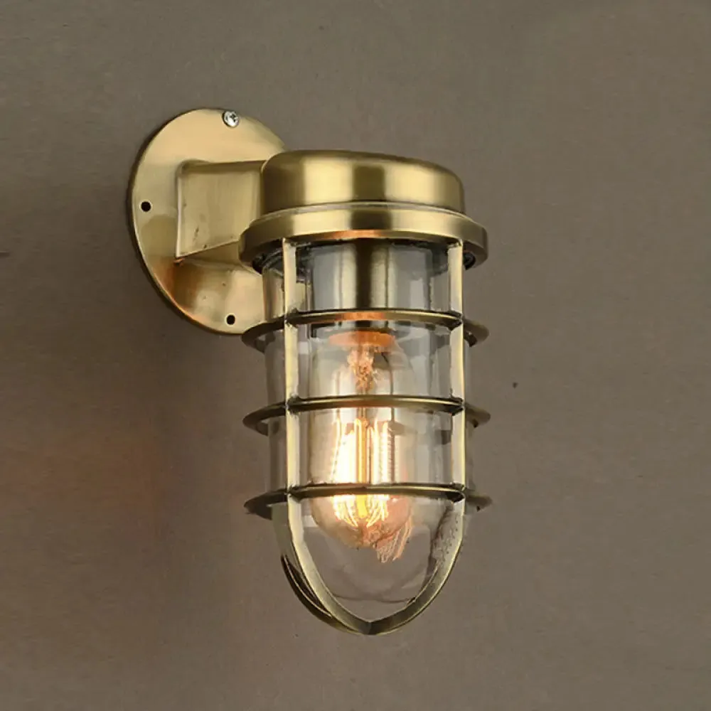 Coastal Caged Wall Lighting Fixture - Clear Glass Sconce Light for Kitchen - Brass/Copper/Chrome Finish