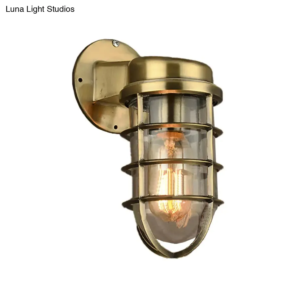 Coastal Caged Wall Lighting Fixture - Clear Glass Sconce Light for Kitchen - Brass/Copper/Chrome Finish