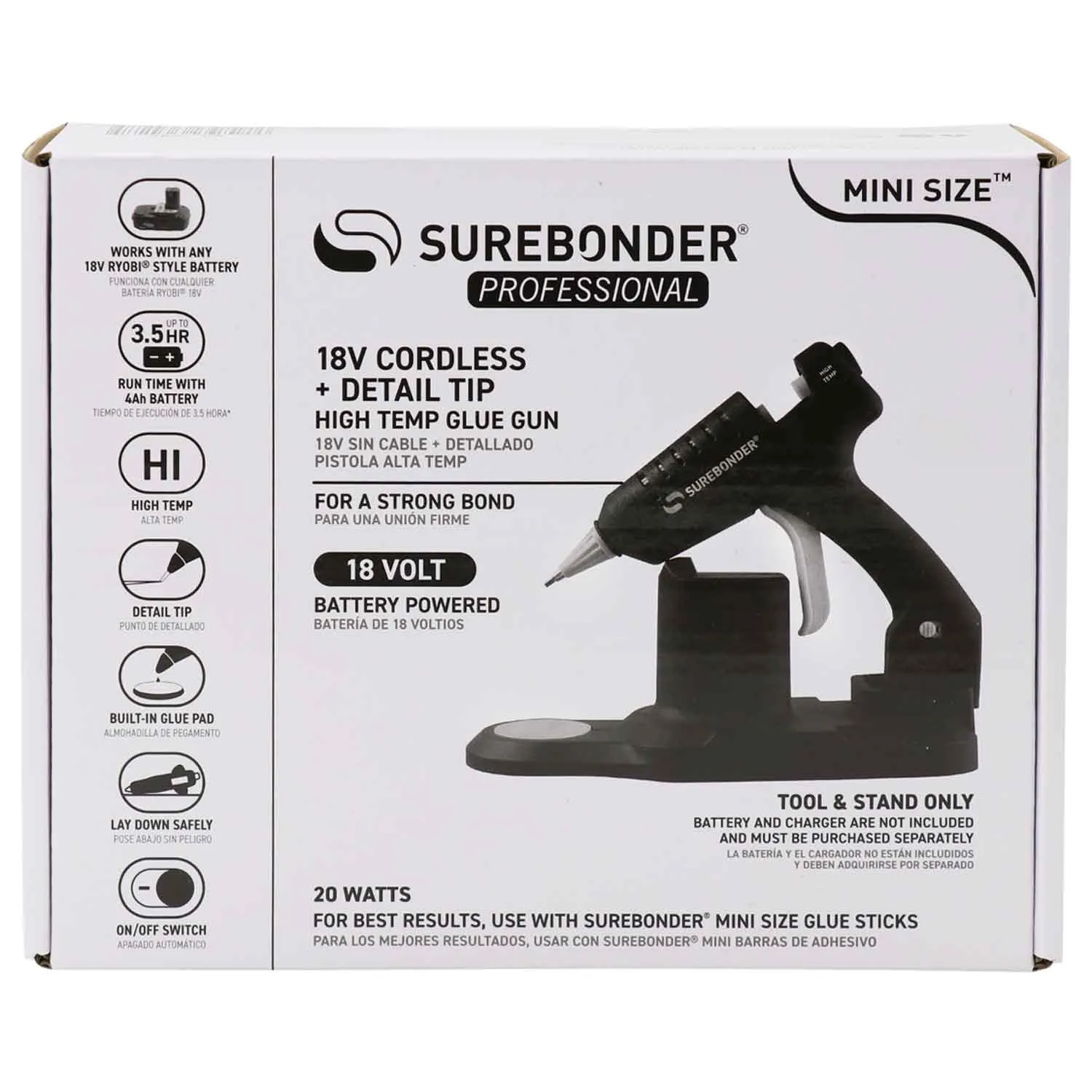 Cordless Battery Powered High Temperature Mini Hot Glue Gun With Detail Tip, 20 Watt (Battery and Charger Not Included)