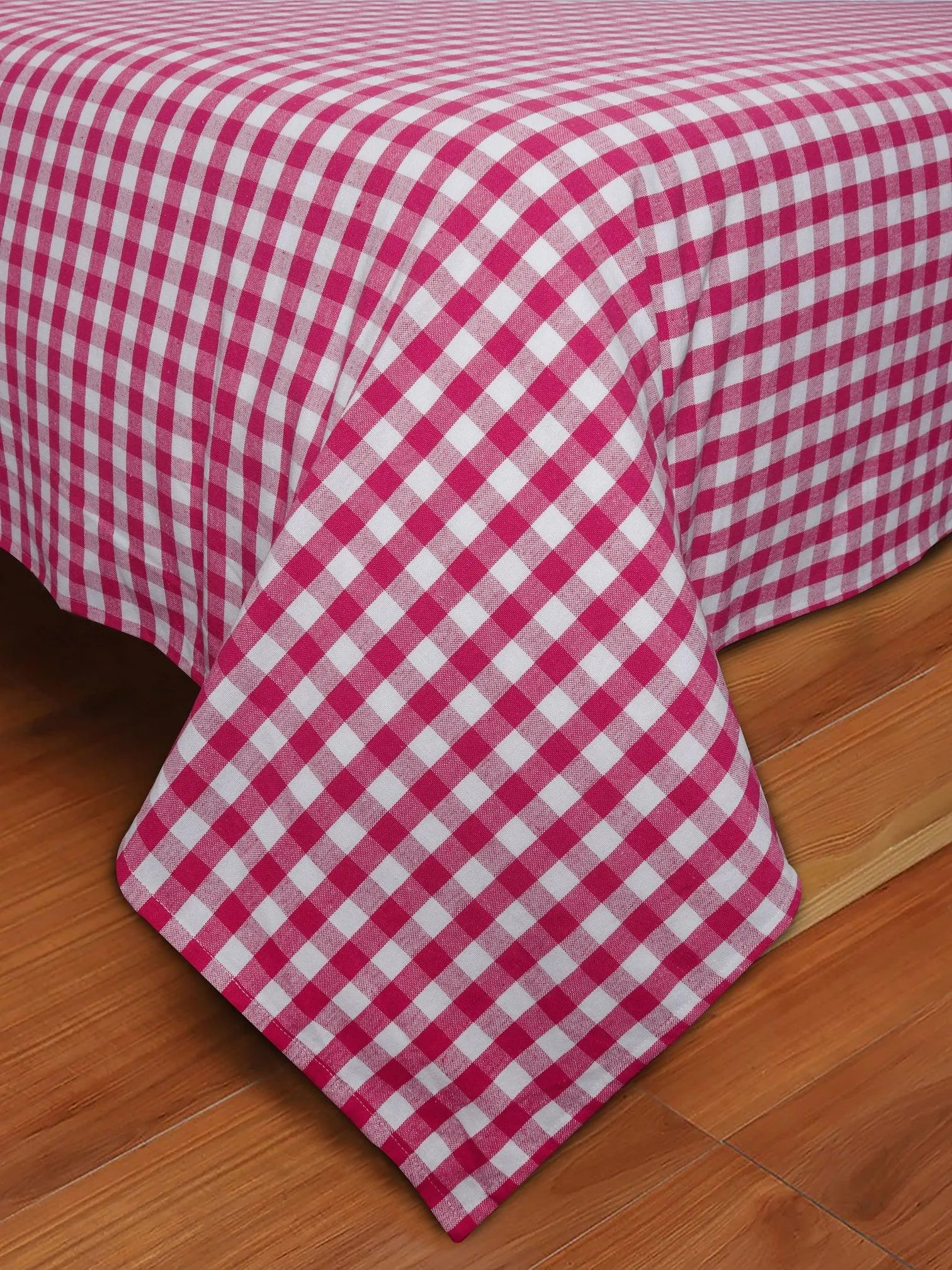 Cotton Checkered Bedsheet with Pillow Covers (Pink) - available sizes, Single, Double/Queen, King and Super King