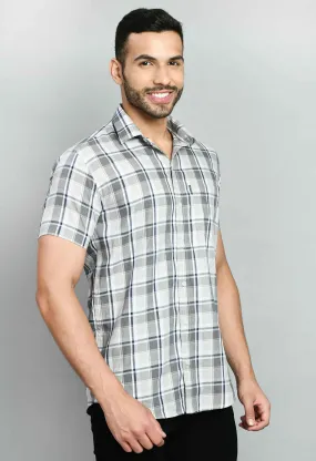 Cotton Smart Fit Checked Gray Shirt