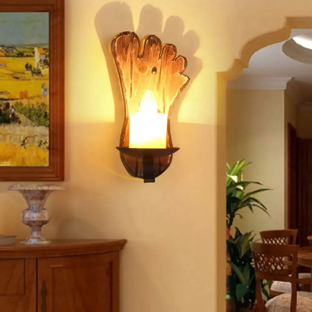 Countryside Brown Lantern Wall Light Kit with Clear Glass Shade and Wood Backplate, 1-Light