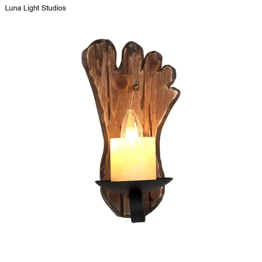 Countryside Brown Lantern Wall Light Kit with Clear Glass Shade and Wood Backplate, 1-Light