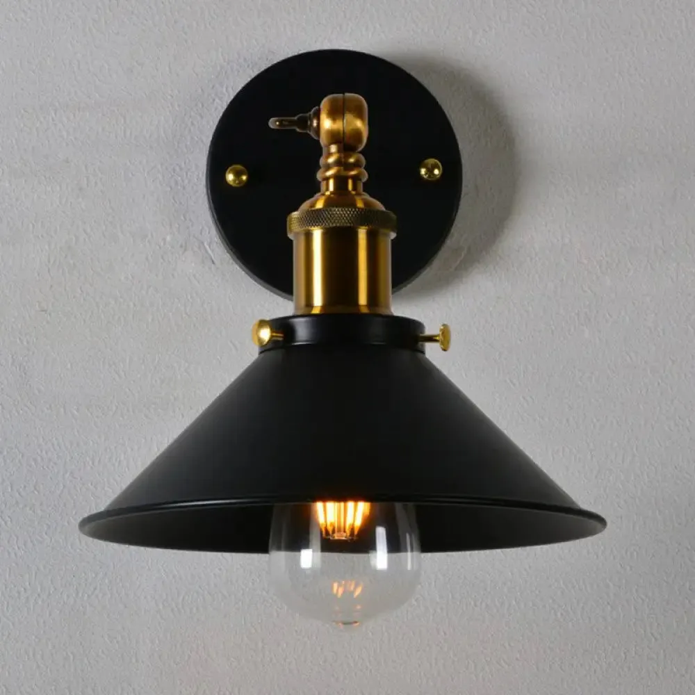 Countryside Metal Cone Kitchen Wall Lamp - Adjustable Joint, Black/White-Brass Finish, 1-Bulb Wall Mount Lighting