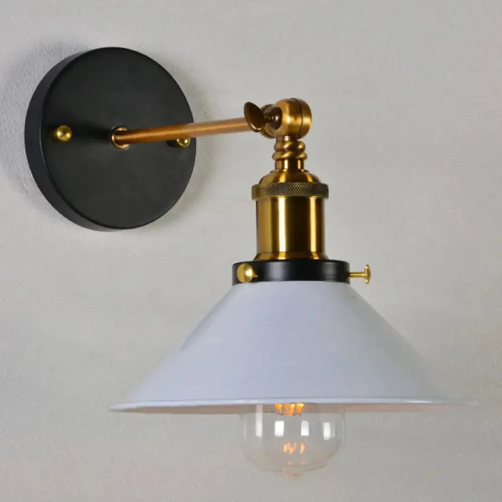 Countryside Metal Cone Kitchen Wall Lamp - Adjustable Joint, Black/White-Brass Finish, 1-Bulb Wall Mount Lighting