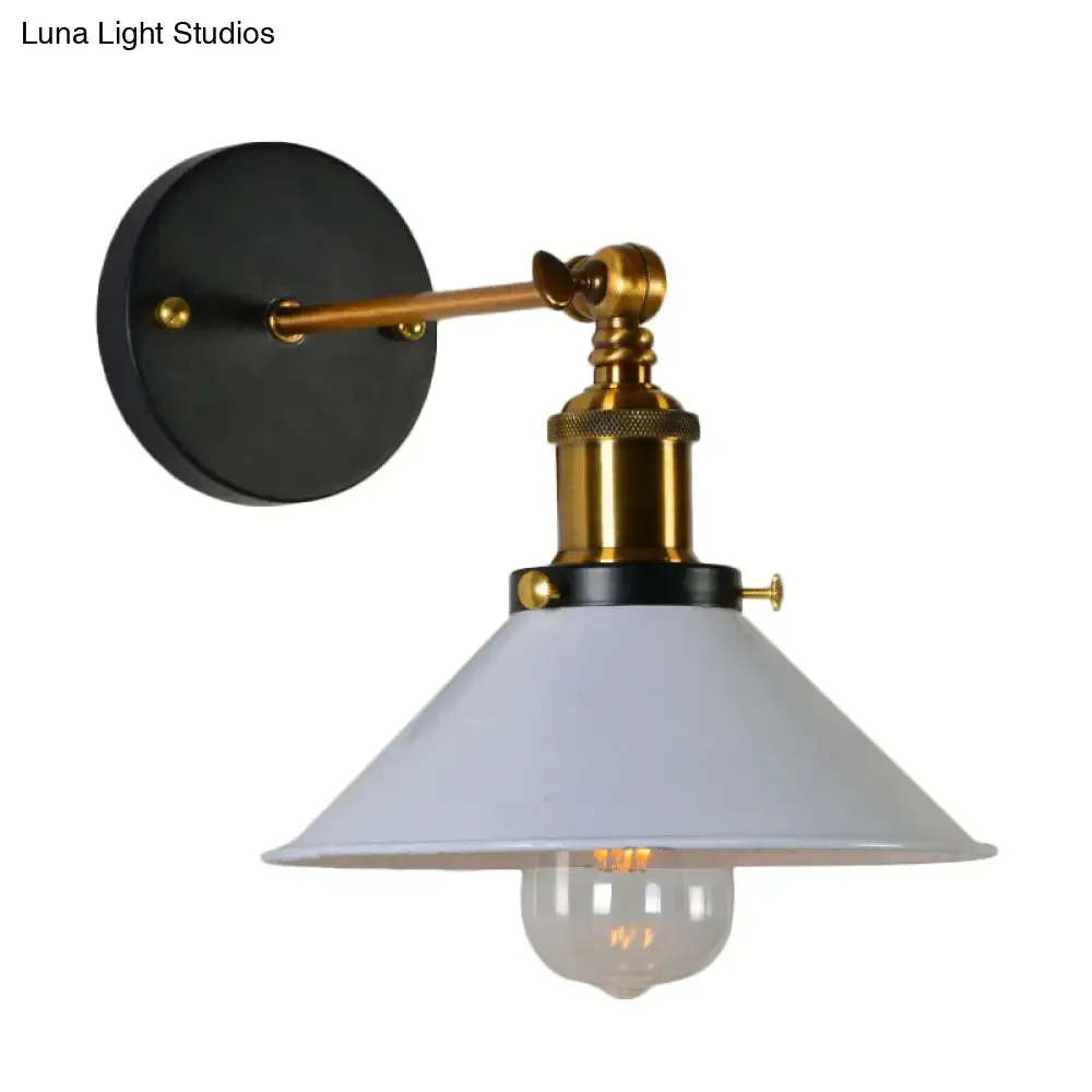 Countryside Metal Cone Kitchen Wall Lamp - Adjustable Joint, Black/White-Brass Finish, 1-Bulb Wall Mount Lighting