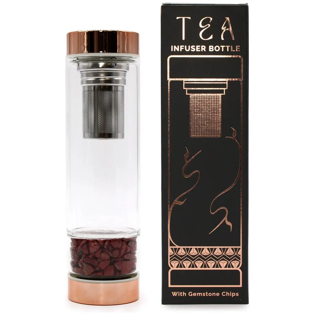 Crystal Glass Tea Infuser Bottle - Glass Water Bottle with Gemstones