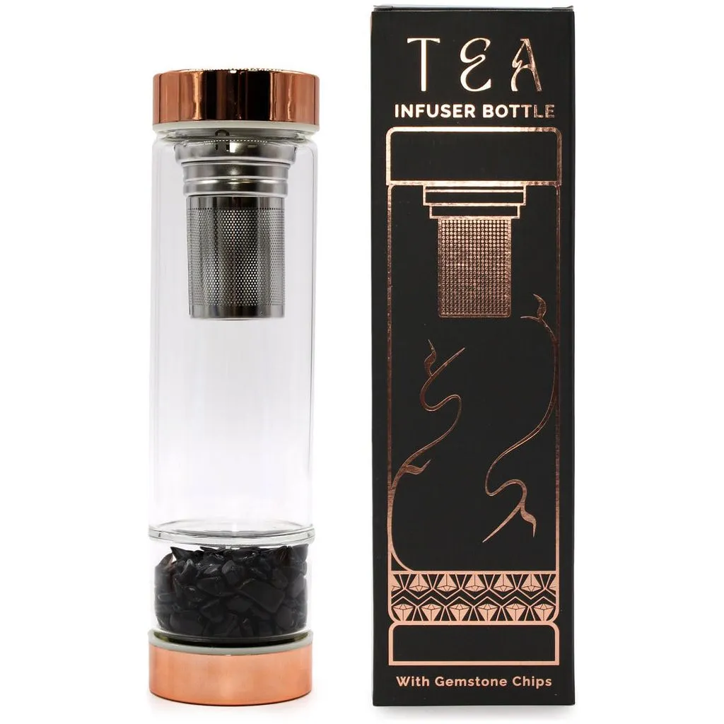 Crystal Glass Tea Infuser Bottle - Glass Water Bottle with Gemstones