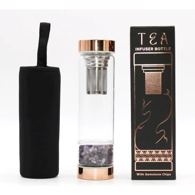 Crystal Glass Tea Infuser Bottle - Glass Water Bottle with Gemstones