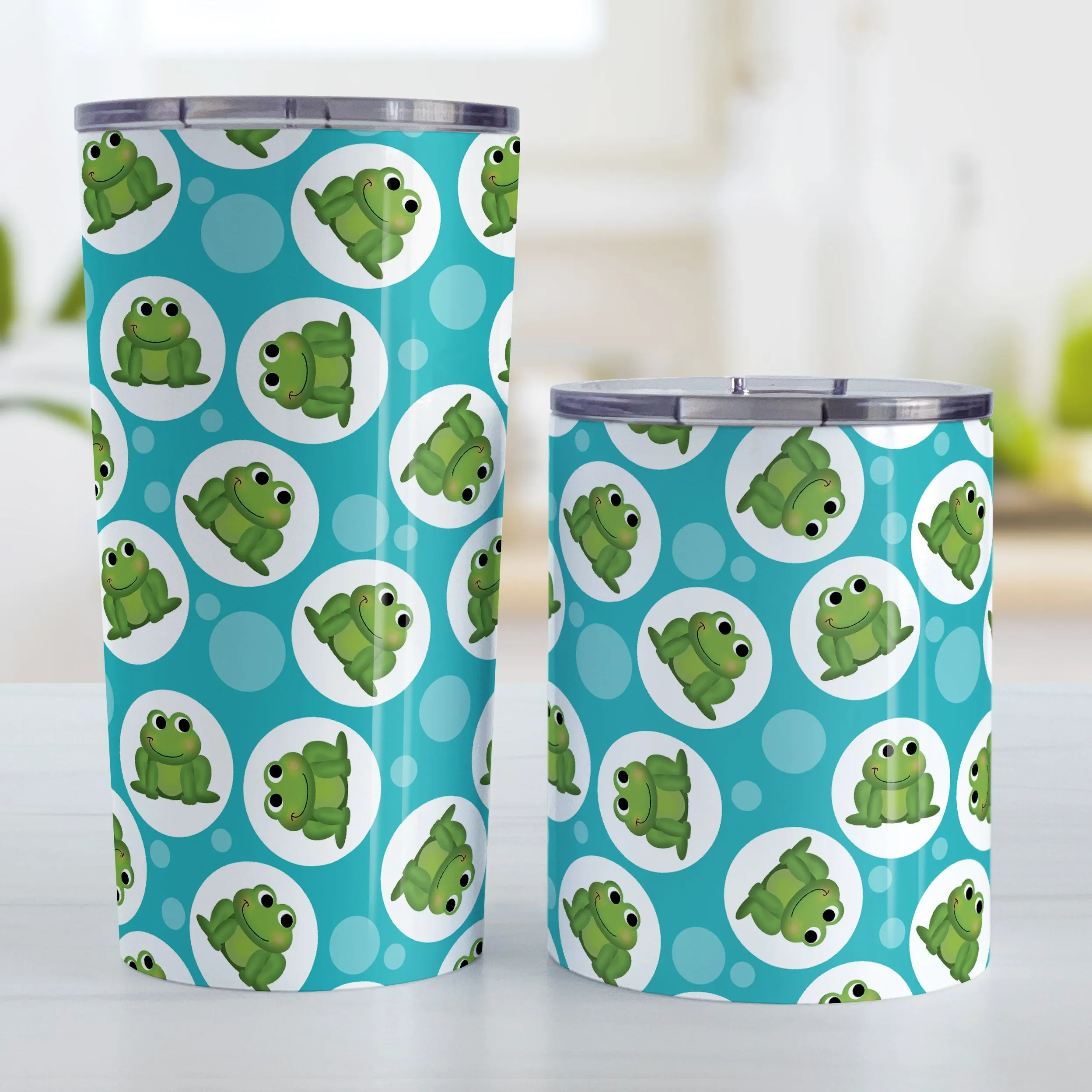 Cute Turquoise Frog Pattern Tumbler Cup