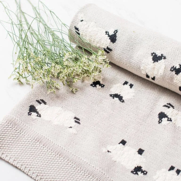 Darzzi Sheep Cotton Knit Blanket | Adorable & Soft Baby Blanket | 100% Cotton | Gift-Ready