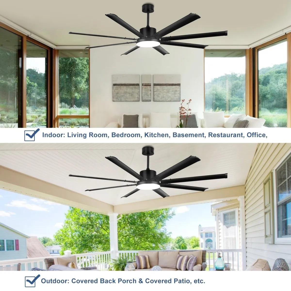 Depuley 72" Large Ceiling Fan with Lights and Remote Control, Farmhouse Black LED Ceiling Fan, Reversible Motor and 8 Blades, 3CCT Selectable Fan Lights for Living Room Porch Patio, 6-Speed, Timer