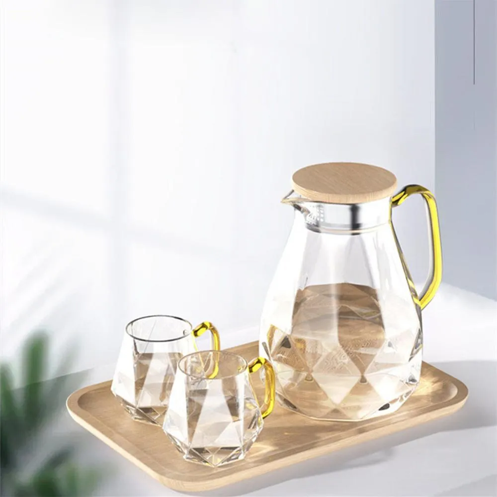 Diamond Glass Tea Set Teapot Hot Cold Water Jug Transparent Coffee Pot Kettle Water Bottle Jar Carafe Heat-Resistant Teapot Set