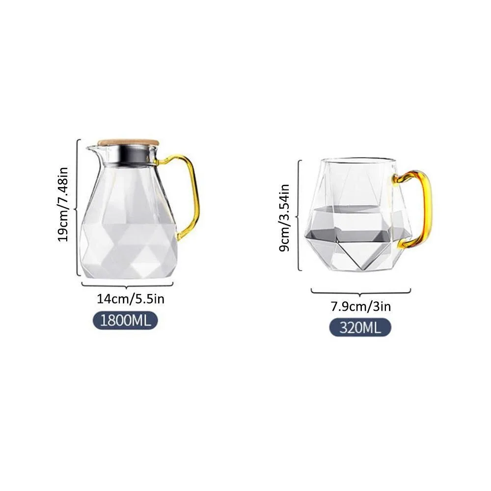 Diamond Glass Tea Set Teapot Hot Cold Water Jug Transparent Coffee Pot Kettle Water Bottle Jar Carafe Heat-Resistant Teapot Set