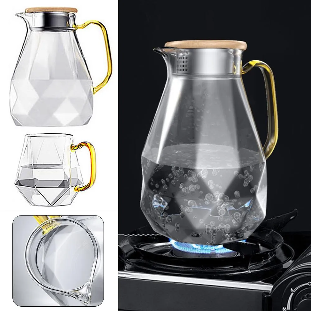 Diamond Glass Tea Set Teapot Hot Cold Water Jug Transparent Coffee Pot Kettle Water Bottle Jar Carafe Heat-Resistant Teapot Set