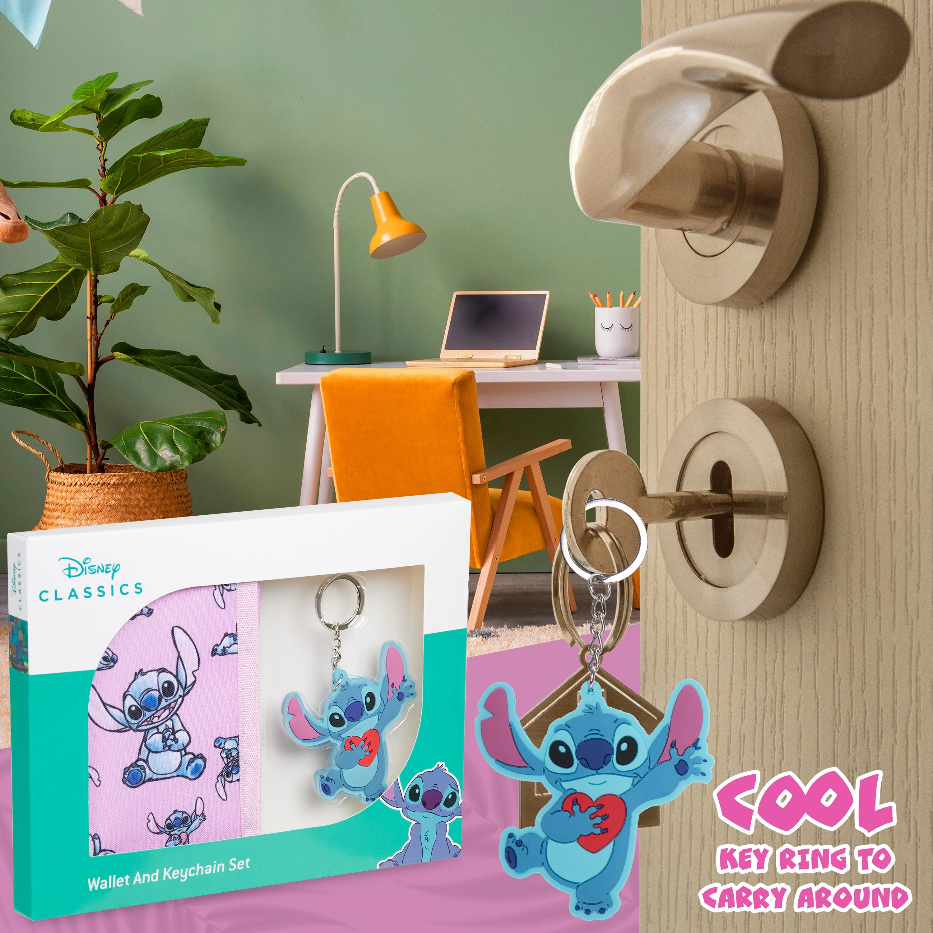 Disney Stitch Kids Wallet and Keyring Gift Set - Pink Stitch