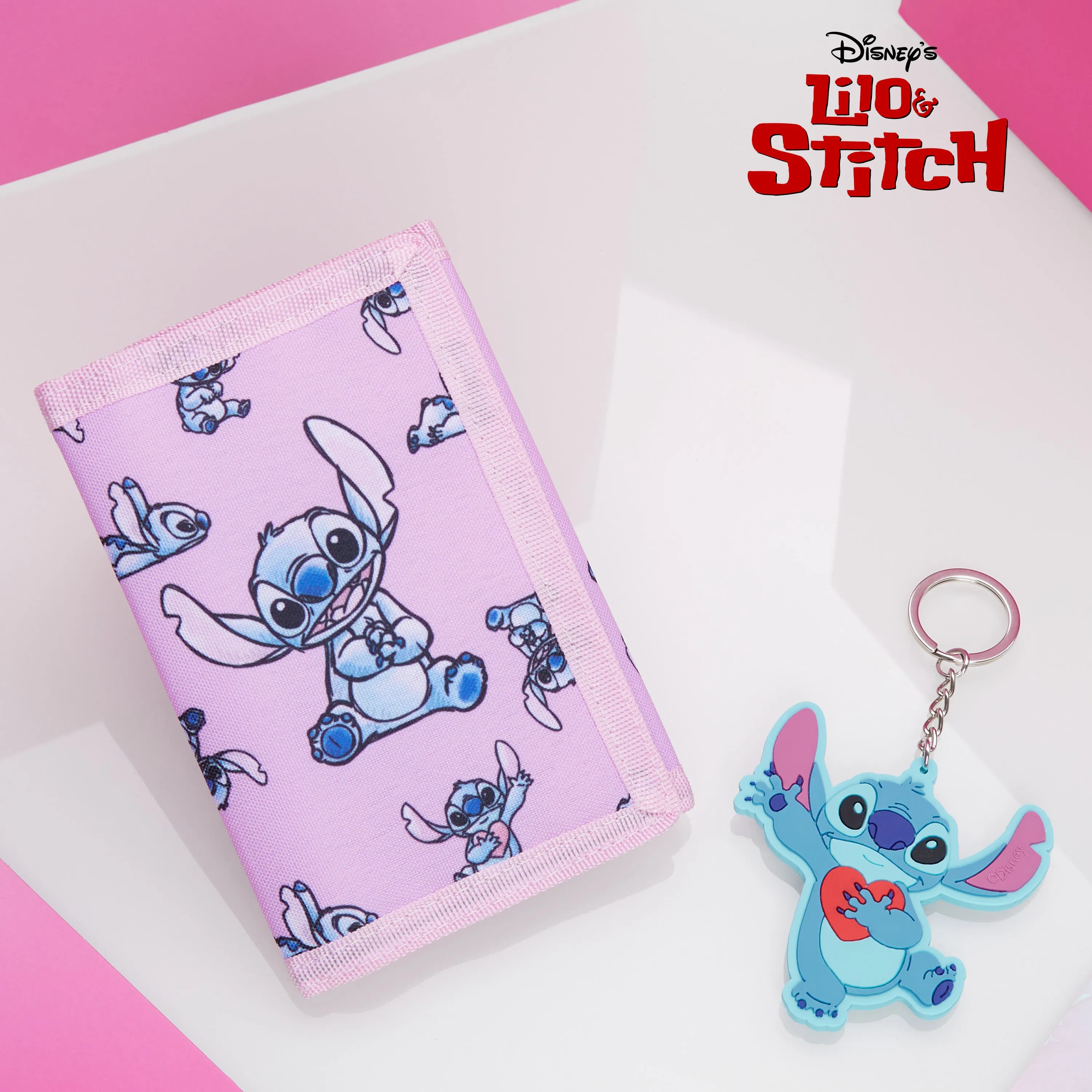 Disney Stitch Kids Wallet and Keyring Gift Set - Pink Stitch