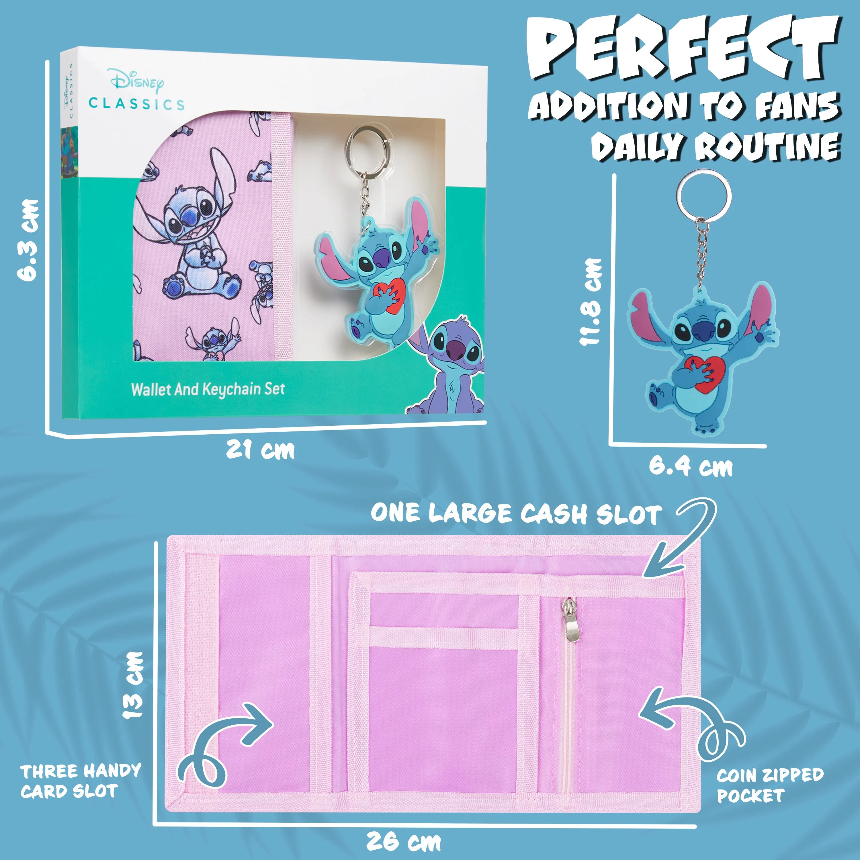 Disney Stitch Kids Wallet and Keyring Gift Set - Pink Stitch