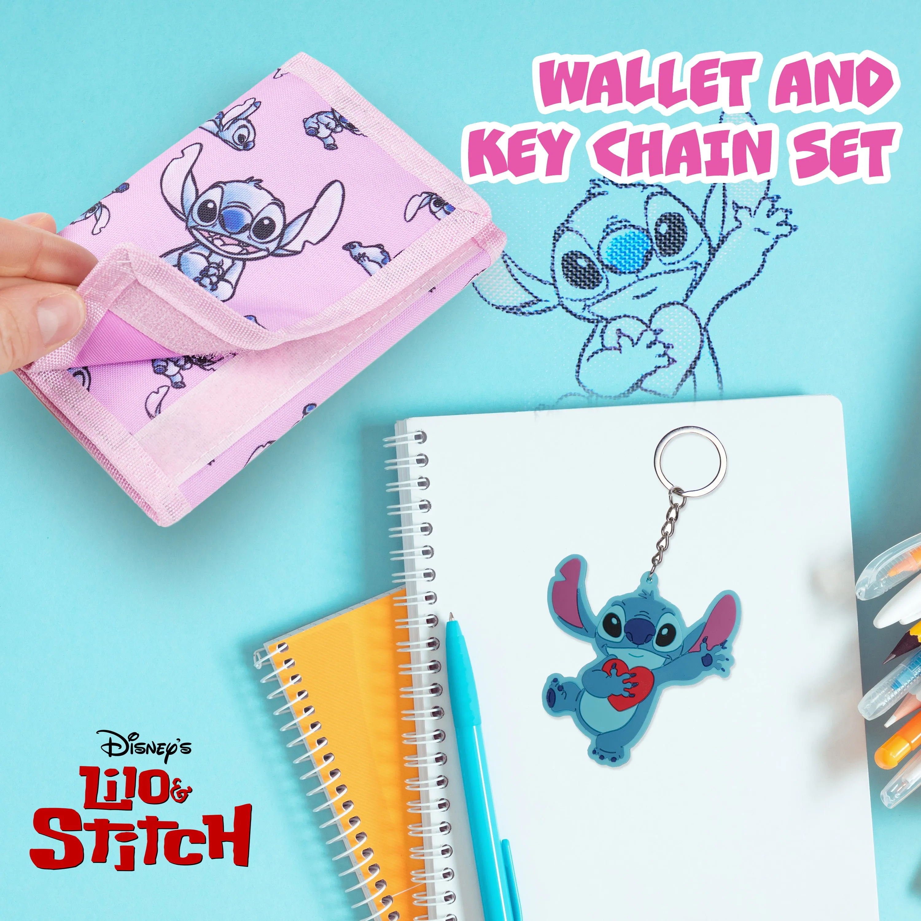 Disney Stitch Kids Wallet and Keyring Gift Set - Pink Stitch