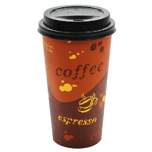 Disposable Coffee Cups - 20oz Generic Paper Hot Cups and Black Sipper Dome Lids (90mm)