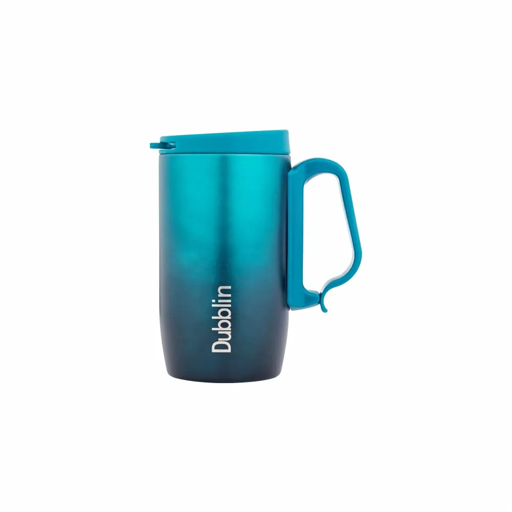 DUBBLIN Casa Stainless Steel Unbreakable Tea Coffee Mug Double Wall Insulated with Handle and Lid, Wide Mouth Mug Keeps Beverages Hot & Cold 270 ML Green