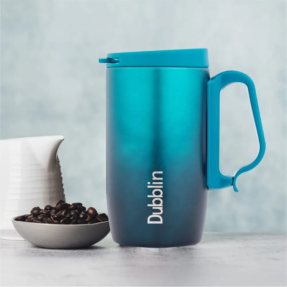 DUBBLIN Casa Stainless Steel Unbreakable Tea Coffee Mug Double Wall Insulated with Handle and Lid, Wide Mouth Mug Keeps Beverages Hot & Cold 270 ML Green