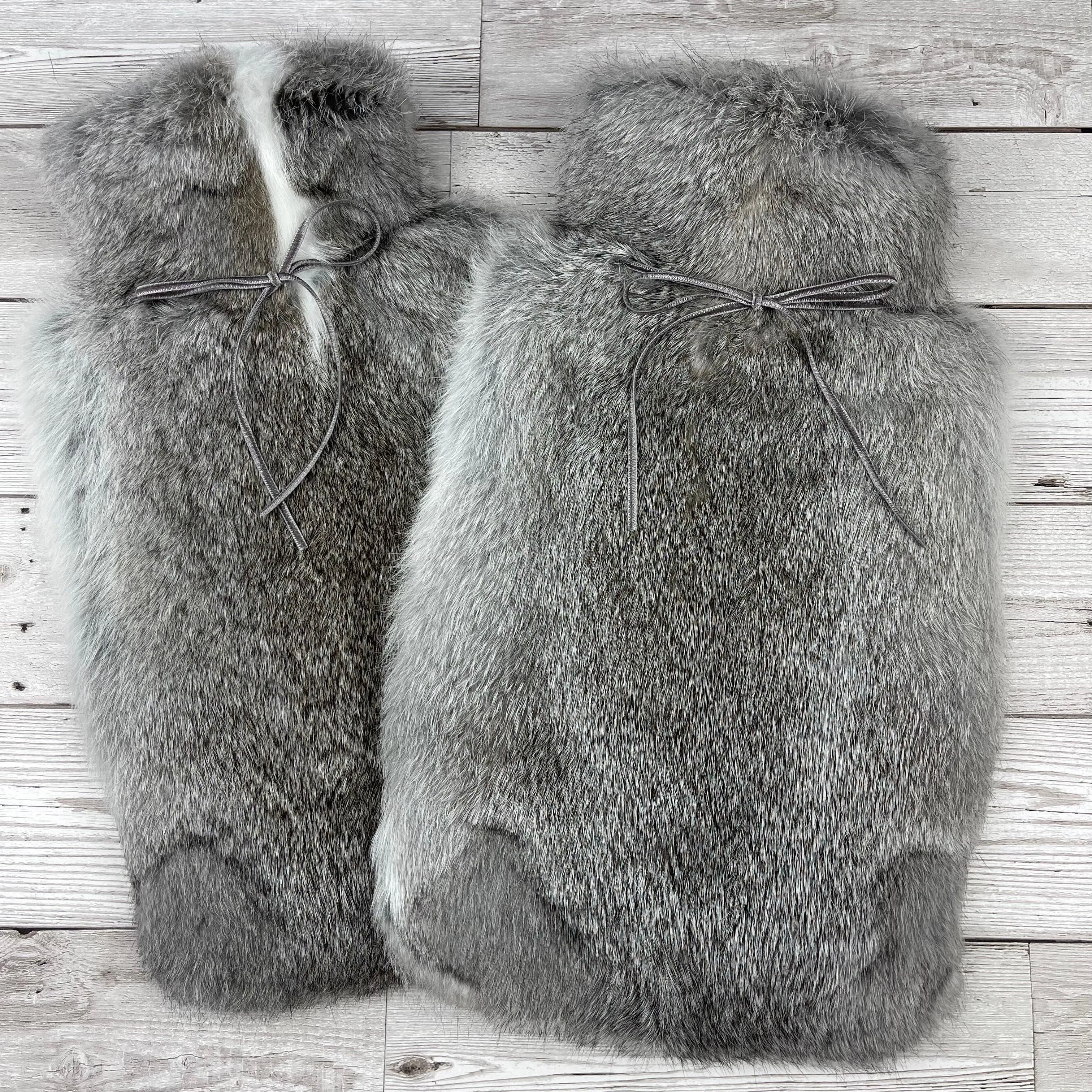 Duo of Luxury Fur Hot Water Bottles - Chinchilla grey colour