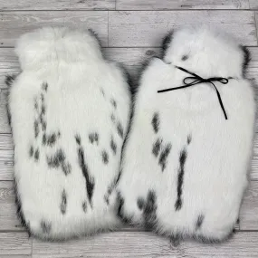 Duo of Luxury Rabbit Fur Hot Water Bottles - black and white set #404