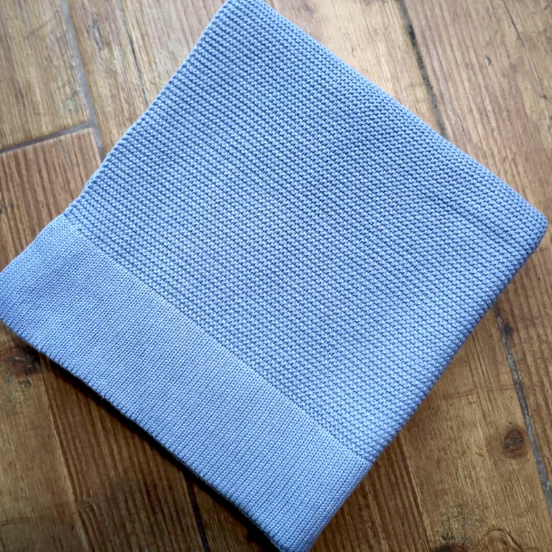 Dusky Blue Cotton Knit Baby Blanket