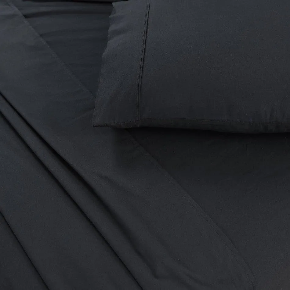 Elan Linen 100% Egyptian Cotton Vintage Washed 500TC Charcoal 50 cm Deep Mega Queen SIze Bed Sheets Set