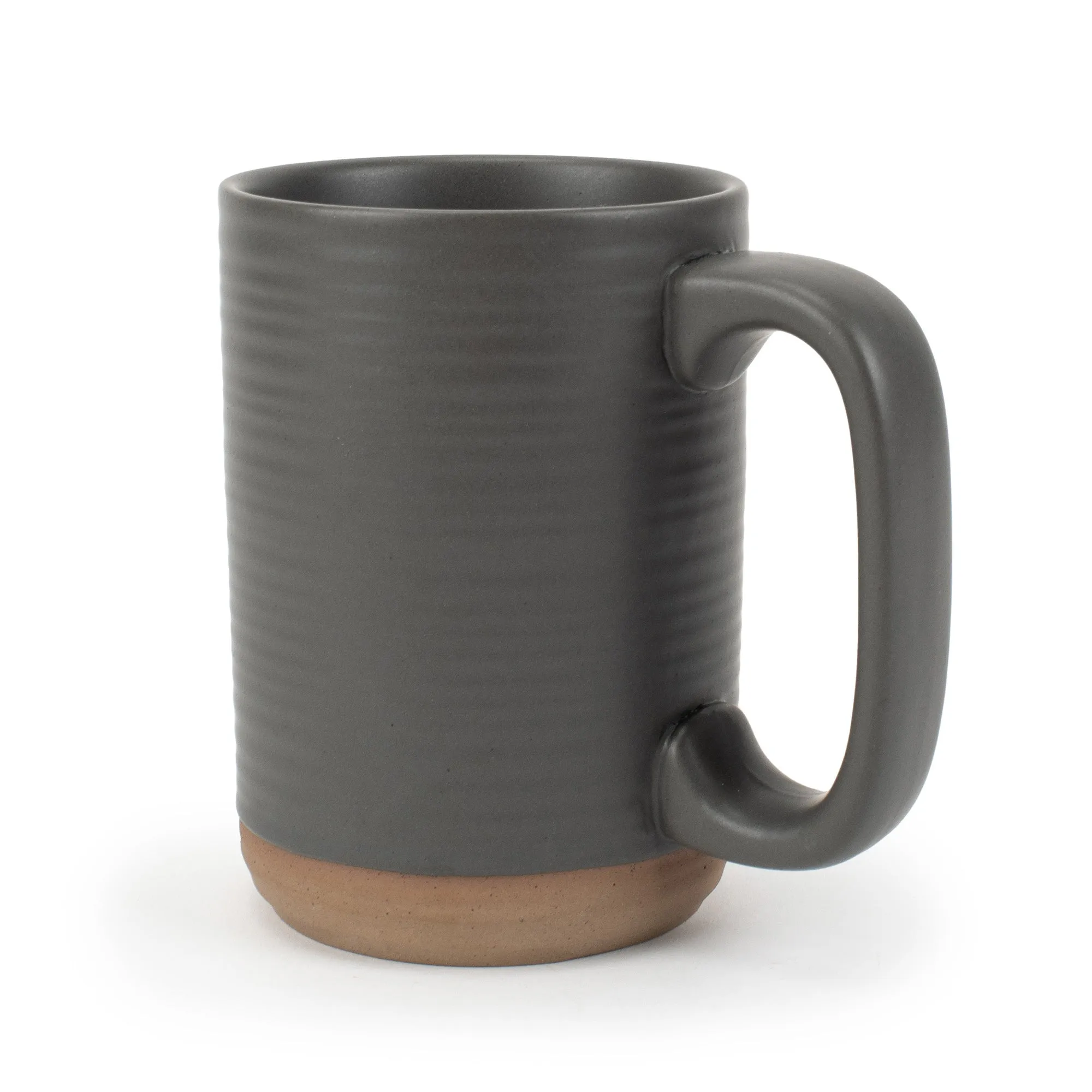 Elanze Designs Tall Ribbed Raw Clay Bottom Grey 16 ounce Ceramic Coffee Mugs Set of 4