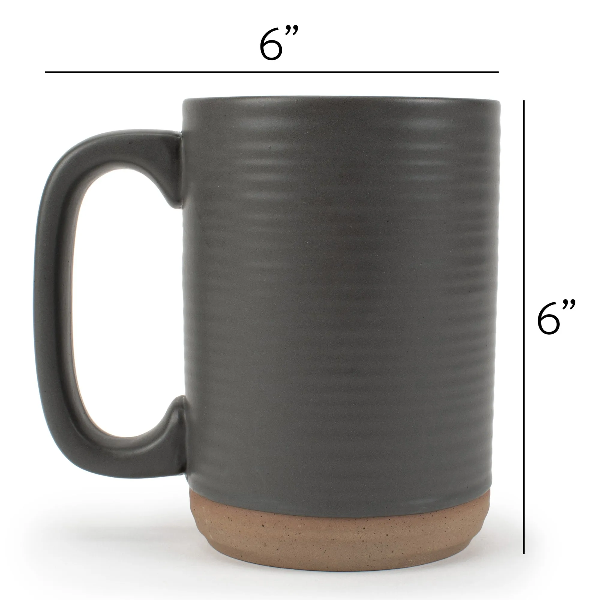 Elanze Designs Tall Ribbed Raw Clay Bottom Grey 16 ounce Ceramic Coffee Mugs Set of 4