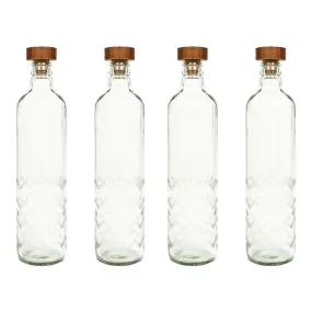 Ellementry frosted chevron glass bottle with brown wood stopper| 750 ml | Clear | Water Bottle | Milk Bottle | Juice Bottle | Cocktail Bottle | Handcrafted | Sustainable | Food Safe | Fusion | Set of 4